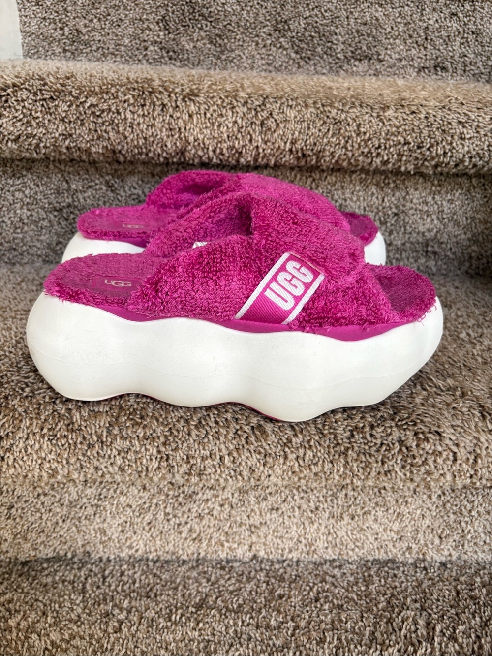 UGG SugaSole Women’s Pink Fuzzy Platform Slide Sandals